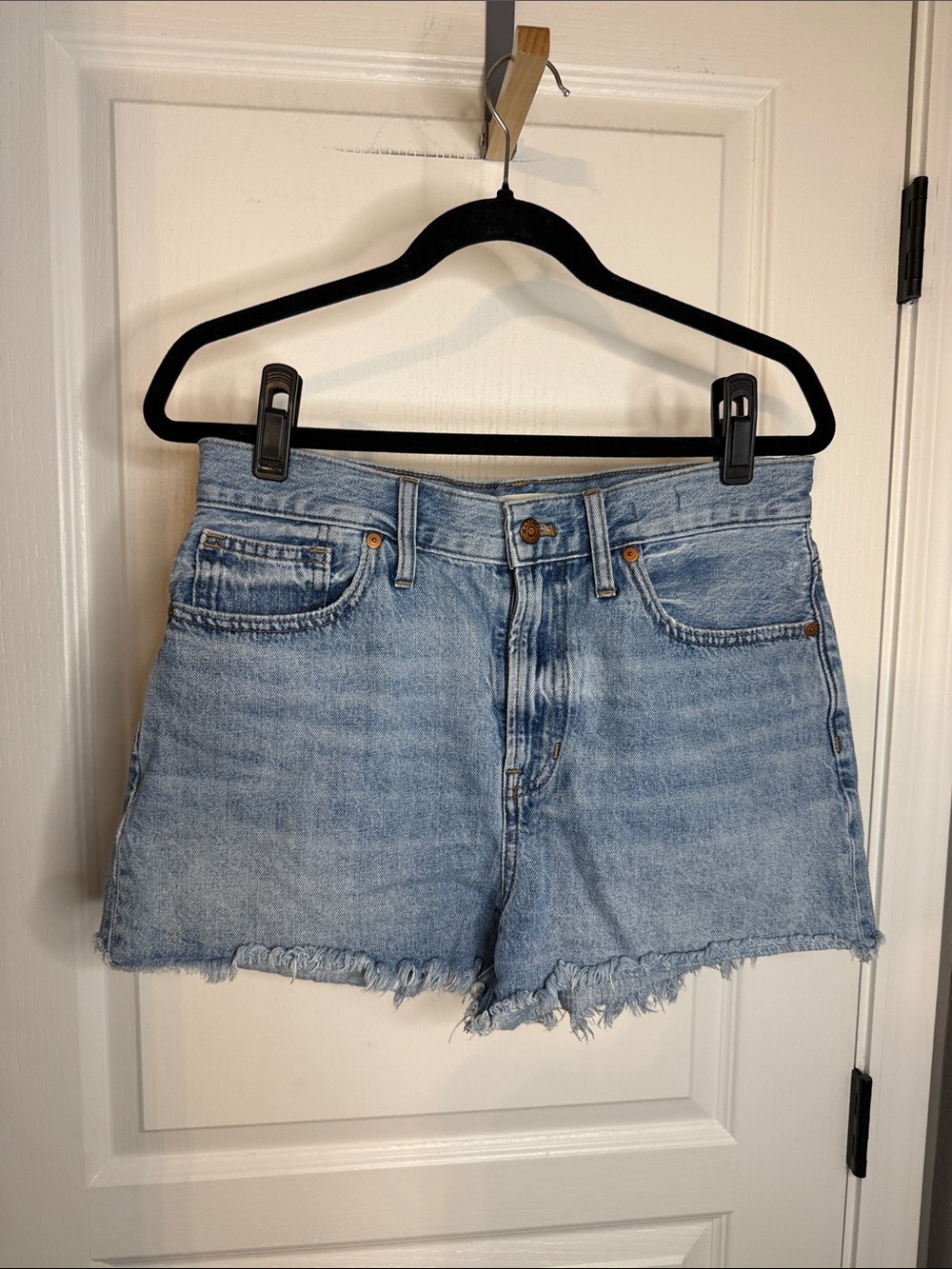 Madewell Light Blue Distressed Hem Denim Shorts